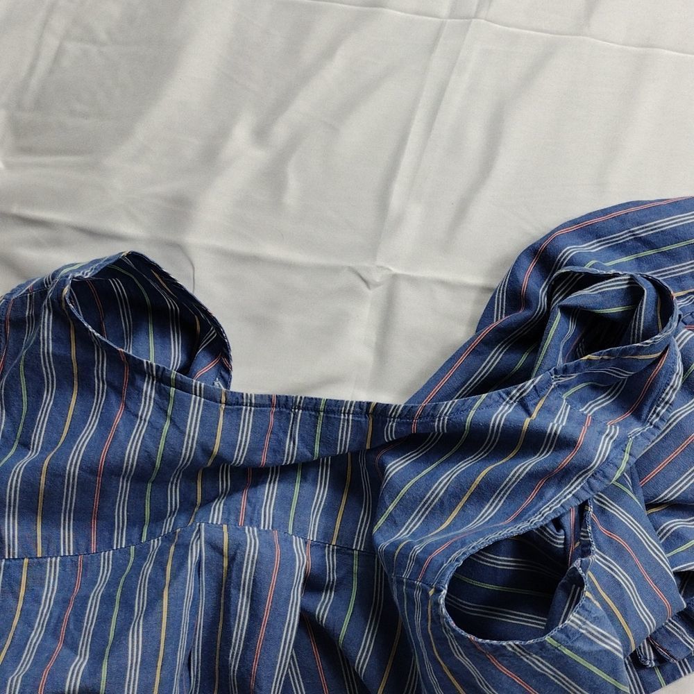Sarah Bentley Vintage Striped Pearl Button Pleated Back Sleeveless Top - Picture 15 of 15